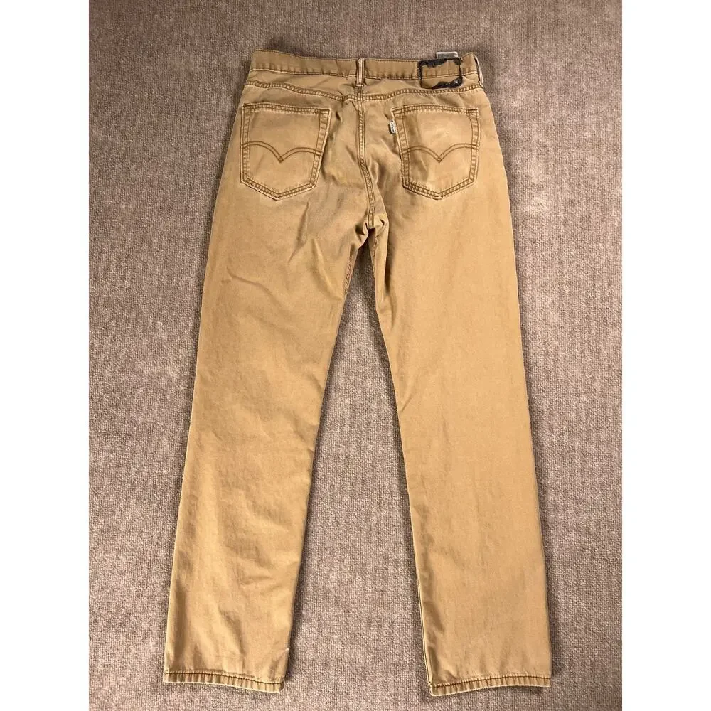 Levis Jeans Mens 34x32 Tan Khaki Straight Leg Distressed Cotton Denim
